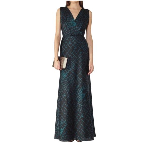 REISS Bebe Black & Green Print Flowy Maxi Sleeveless Deep V-Neck Front & Back 8 - Picture 1 of 13